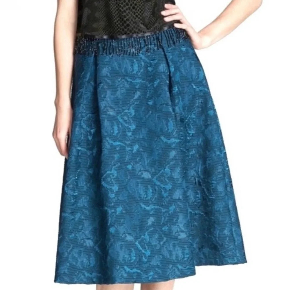 ASTR Jacquard Teal Pleated Midi Skirt Size Medium